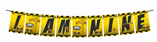 Construction Theme I Am Nine 9th Birthday Banner for Photo Shoot Backdrop and Theme Party