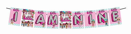 LOL Theme I Am Nine 9th Birthday Banner for Photo Shoot Backdrop and Theme Party