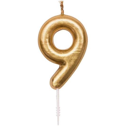 Number 9 Gold Birthday Candle – Gold Number Candle on Stick – Elegant Number Candles for Birthday Anniversary Wedding Party Pack of 1