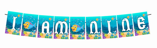 Ocean Underwater I Am Nine 9th Birthday Banner for Photo Shoot Backdrop and Theme Party