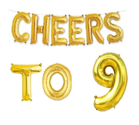Cheers to 9 Birthday Foil Balloon Combo Party Decoration for Anniversary Celebration 16 Inches