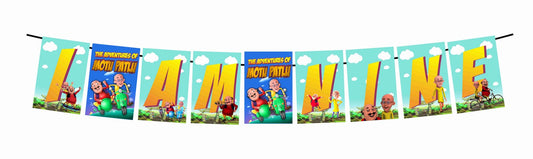 Motu Patlu Theme I Am Nine 9th Birthday Banner for Photo Shoot Backdrop and Theme Party