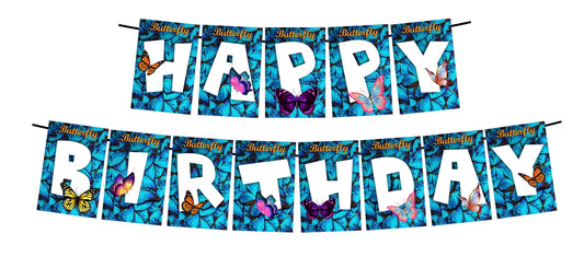 Butterfly Theme Happy Birthday Decoration Hanging and Banner for Photo Shoot Backdrop and Theme Party