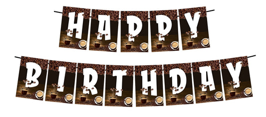 Coffee Lover Theme Happy Birthday Decoration Hanging and Banner for Photo Shoot Backdrop and Theme Party