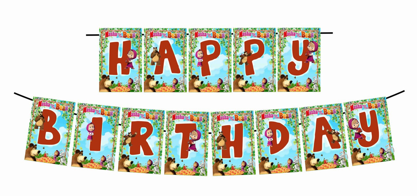Masha Bear Theme Happy Birthday Decoration Hanging and Banner for Photo Shoot Backdrop and Theme Party