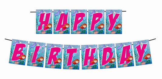 Mermaid Theme Happy Birthday Decoration Hanging and Banner for Photo Shoot Backdrop and Theme Party