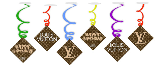Louis Vuittion Ceiling Hanging Swirls Decorations Cutout Festive Party Supplies (Pack of 6 swirls and cutout)