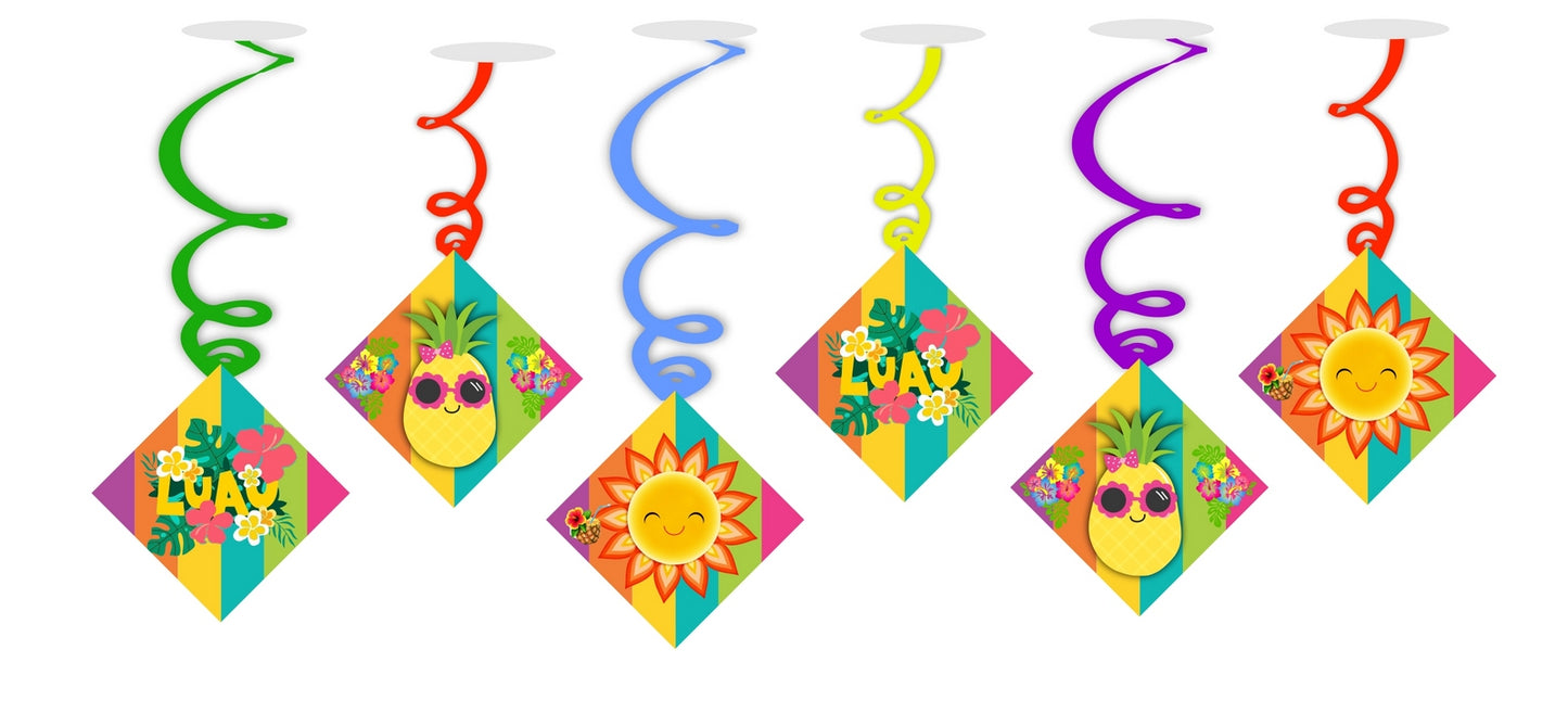 Hawaii Luau Ceiling Hanging Swirls Decorations Cutout Festive Party Supplies (Pack of 6 swirls and cutout)