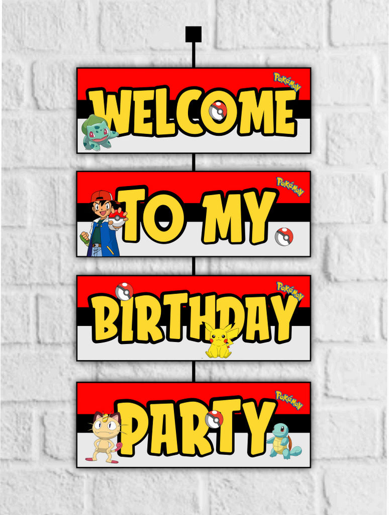 Pokemon Theme Welcome Board Welcome to My Birthday Party Board for Door Party Hall Entrance Decoration Party Item for Indoor and Outdoor 2.3 feet