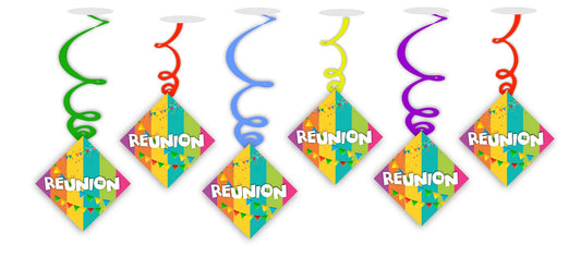 Reunion Ceiling Hanging Swirls Decorations Cutout Festive Party Supplies (Pack of 6 swirls and cutout)