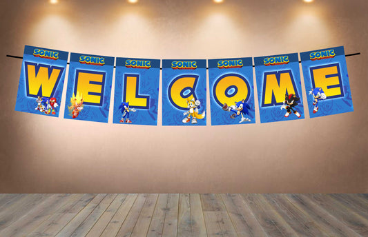 Sonic Hedgehog Theme Welcome Banner for Party Entrance Home Welcoming Birthday Decoration Party Item