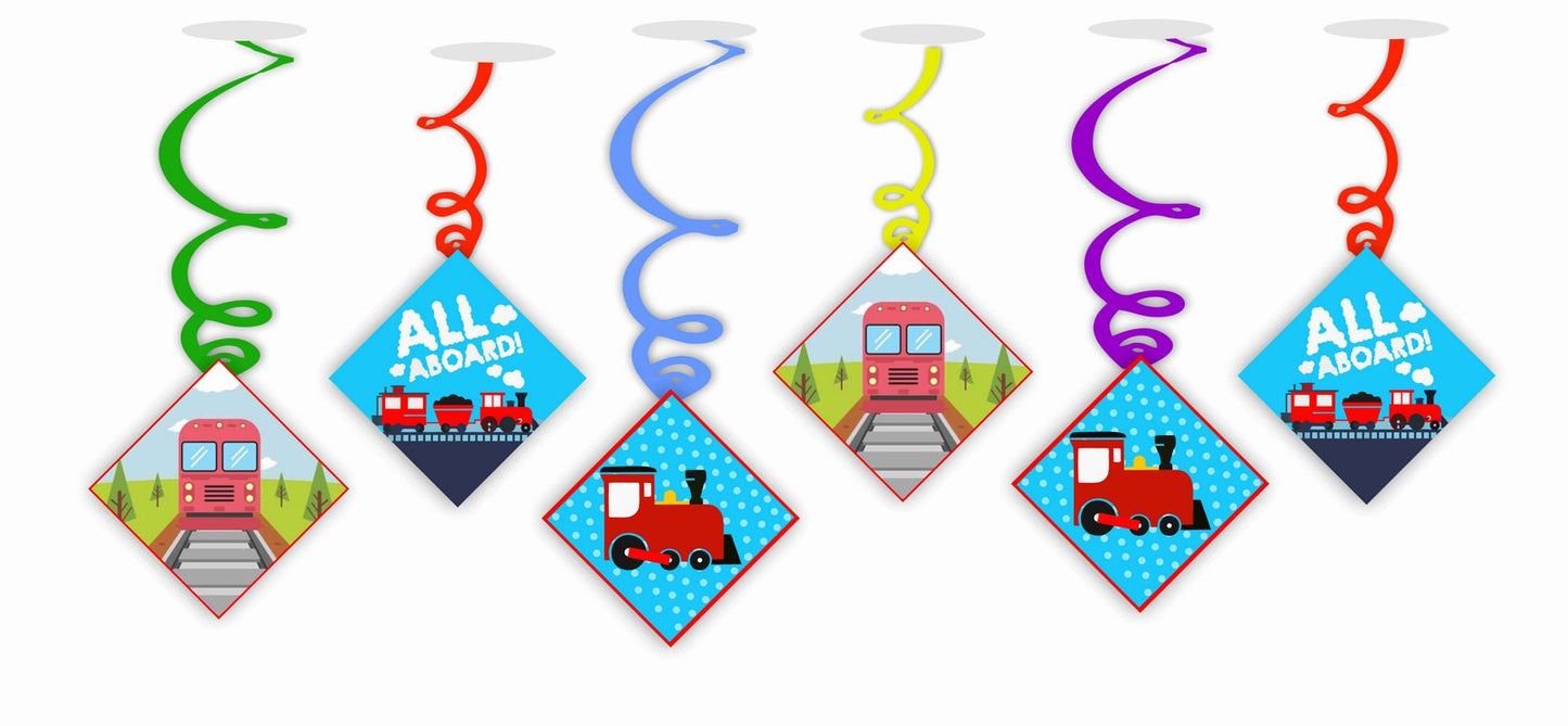 Train Ceiling Hanging Swirls Decorations Cutout Festive Party Supplies (Pack of 6 swirls and cutout)