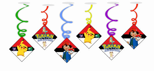 Pokemon Ceiling Hanging Swirls Decorations Cutout Festive Party Supplies (Pack of 6 swirls and cutout)