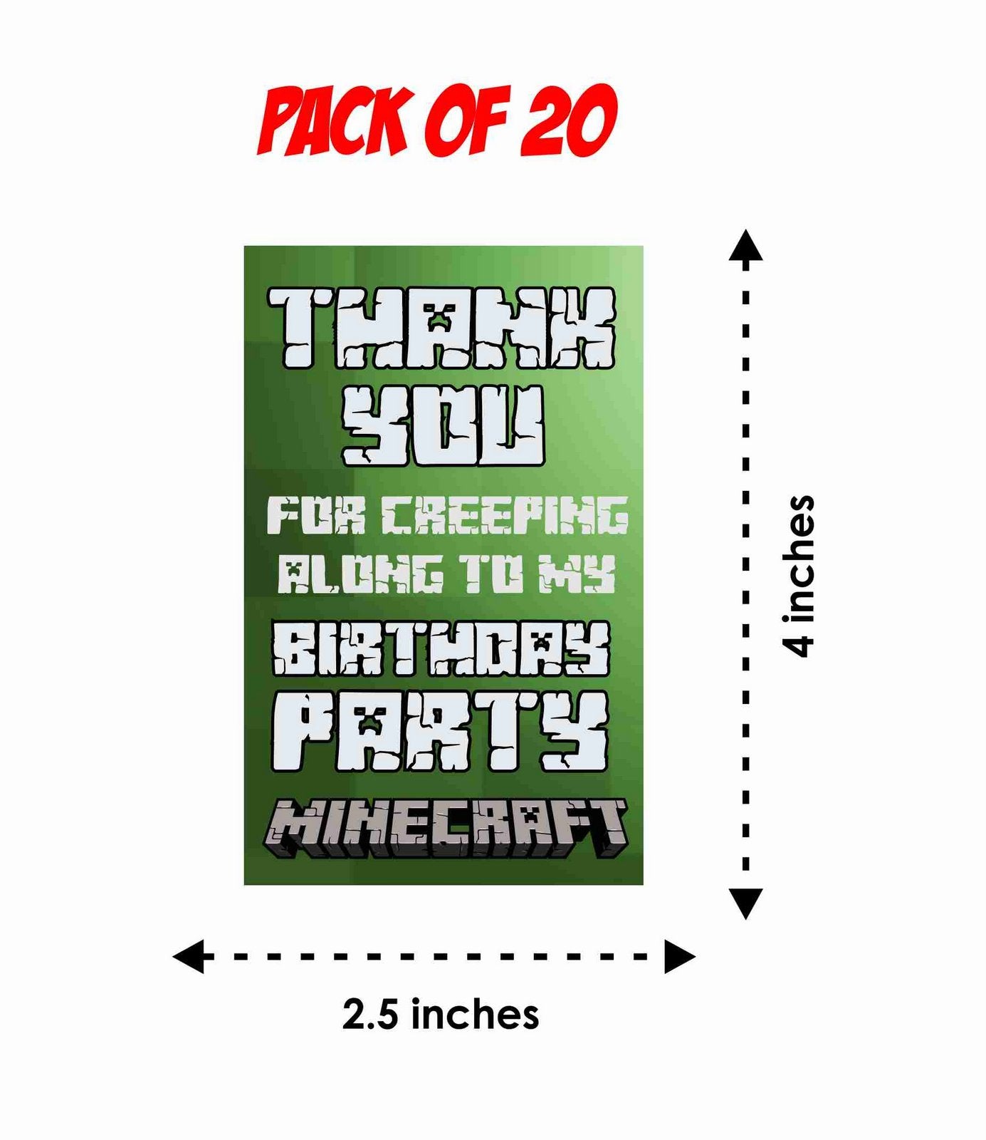 Minecraft Theme Return Gifts Thank You Tags Thank u Cards for Gifts 20 Nos Cards and Glue Dots
