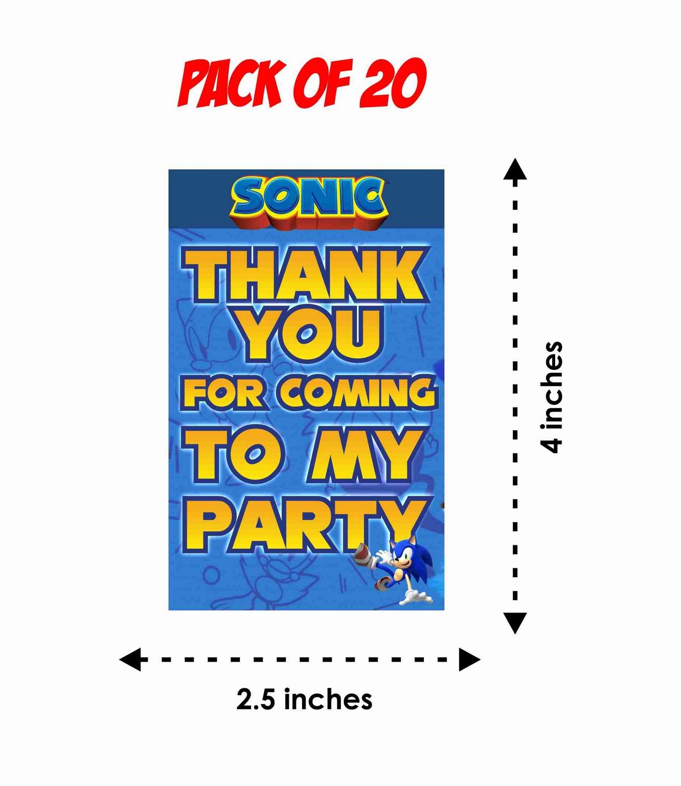 Sonic Theme Return Gifts Thank You Tags Thank u Cards for Gifts 20 Nos Cards and Glue Dots