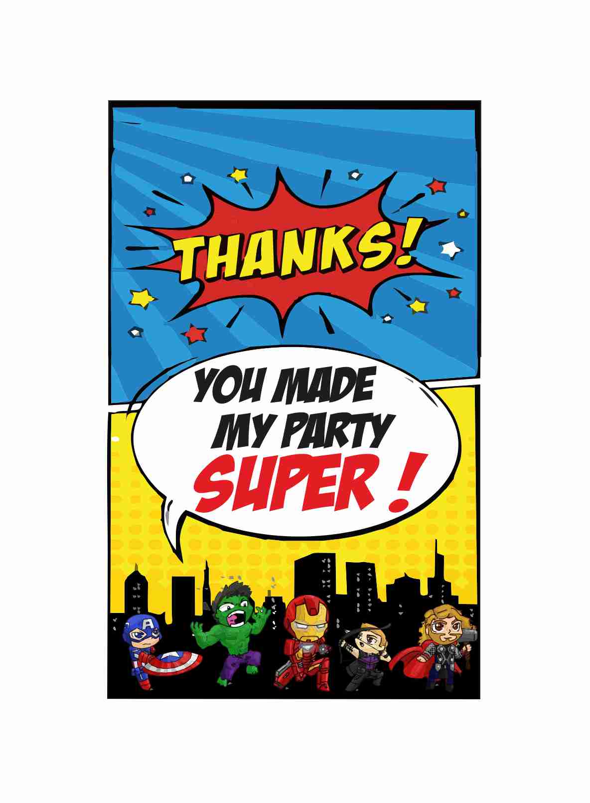 Superhero theme Return Gifts Thank You Tags Thank u Cards for Gifts 20 Nos Cards and Glue Dots - Balloonistics