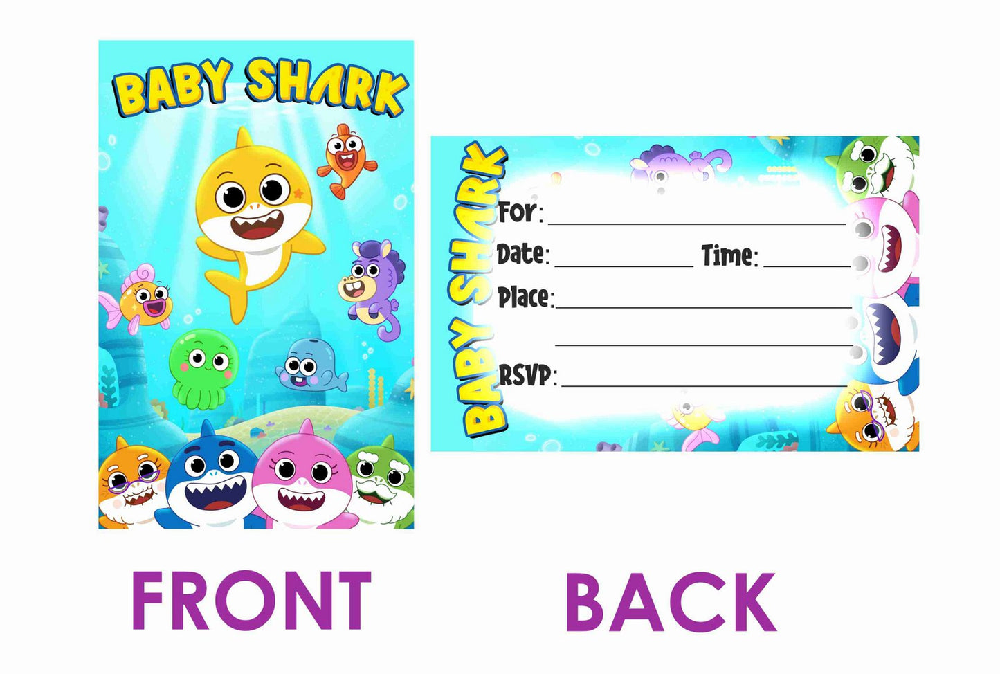 Baby Shark Theme Children's Birthday Party Invitations Cards with Envelopes - Kids Birthday Party Invitations for Boys or Girls,- Invitation Cards (Pack of 10)