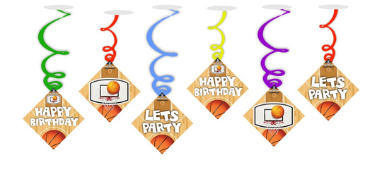 BasketBall Ceiling Hanging Swirls Decorations Cutout Festive Party Supplies (Pack of 6 swirls and cutout)