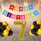 Number 7 Gold Foil Balloon and 25 Nos Black and Gold Color Latex Balloon and Happy Birthday Banner Combo