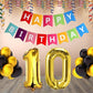 Number 10 Gold Foil Balloon and 25 Nos Black and Gold Color Latex Balloon and Happy Birthday Banner Combo