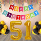 Number 51 Gold Foil Balloon and 25 Nos Black and Gold Color Latex Balloon and Happy Birthday Banner Combo