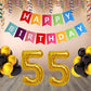 Number 55 Gold Foil Balloon and 25 Nos Black and Gold Color Latex Balloon and Happy Birthday Banner Combo