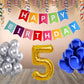 Number  5 Gold Foil Balloon and 25 Nos Blue and Silver Color Latex Balloon and Happy Birthday Banner Combo