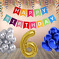 Number  6 Gold Foil Balloon and 25 Nos Blue and Silver Color Latex Balloon and Happy Birthday Banner Combo