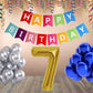 Number 7  Gold Foil Balloon and 25 Nos Blue and Silver Color Latex Balloon and Happy Birthday Banner Combo