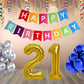 Number 21  Gold Foil Balloon and 25 Nos Blue and Silver Color Latex Balloon and Happy Birthday Banner Combo