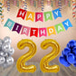 Number 22  Gold Foil Balloon and 25 Nos Blue and Silver Color Latex Balloon and Happy Birthday Banner Combo