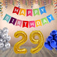 Number  29 Gold Foil Balloon and 25 Nos Blue and Silver Color Latex Balloon and Happy Birthday Banner Combo