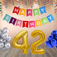 Number  42 Gold Foil Balloon and 25 Nos Blue and Silver Color Latex Balloon and Happy Birthday Banner Combo