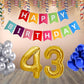 Number  43 Gold Foil Balloon and 25 Nos Blue and Silver Color Latex Balloon and Happy Birthday Banner Combo