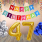 Number  47 Gold Foil Balloon and 25 Nos Blue and Silver Color Latex Balloon and Happy Birthday Banner Combo