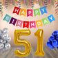 Number  51 Gold Foil Balloon and 25 Nos Blue and Silver Color Latex Balloon and Happy Birthday Banner Combo