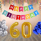 Number  60 Gold Foil Balloon and 25 Nos Blue and Silver Color Latex Balloon and Happy Birthday Banner Combo