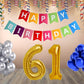 Number 61  Gold Foil Balloon and 25 Nos Blue and Silver Color Latex Balloon and Happy Birthday Banner Combo