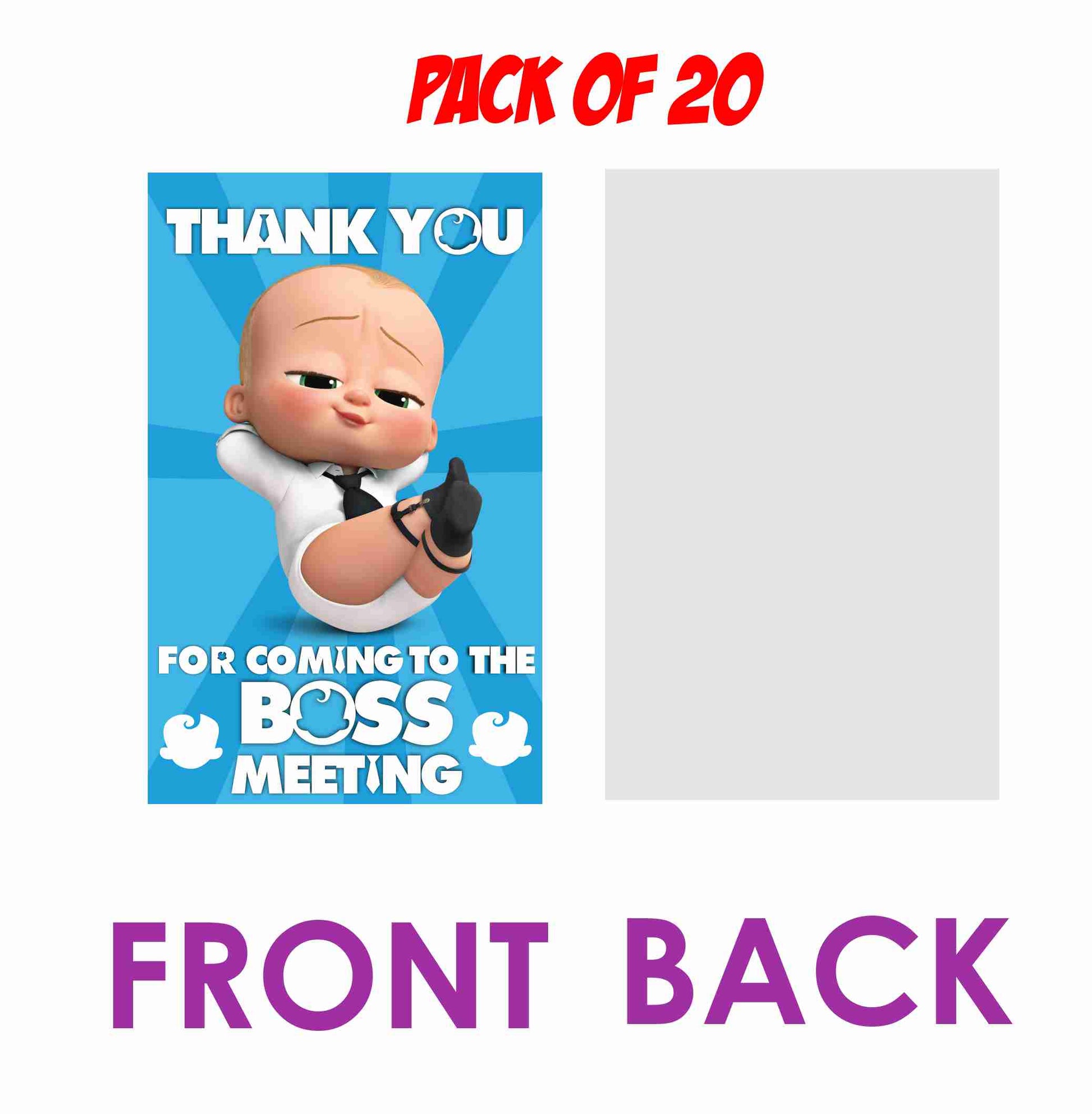 Boss Baby theme Return Gifts Thank You Tags Thank u Cards for Gifts 20 Nos Cards and Glue Dots - Balloonistics