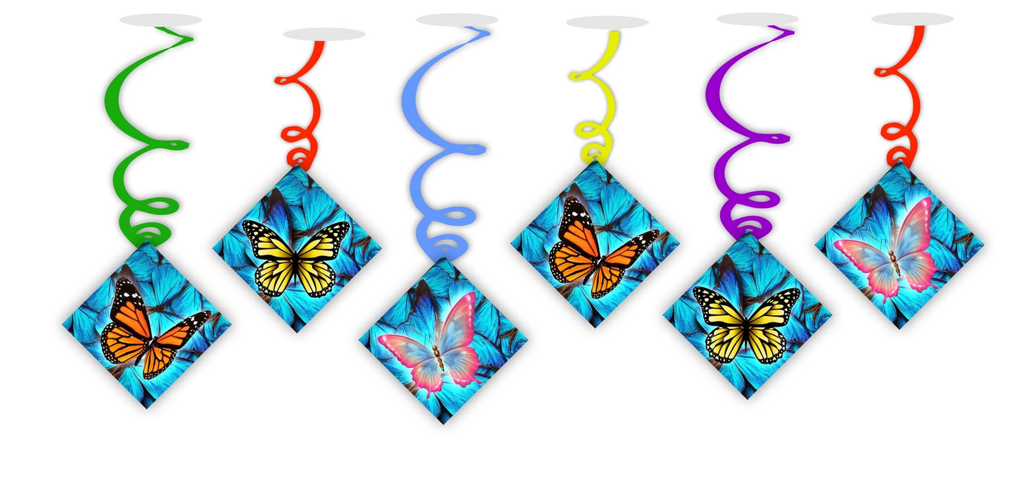 Butterfly Ceiling Hanging Swirls Decorations Cutout Festive Party Supplies (Pack of 6 swirls and cutout)