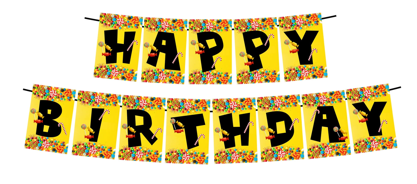 Candy Theme Happy Birthday Decoration Hanging and Banner for Photo Shoot Backdrop and Theme Party