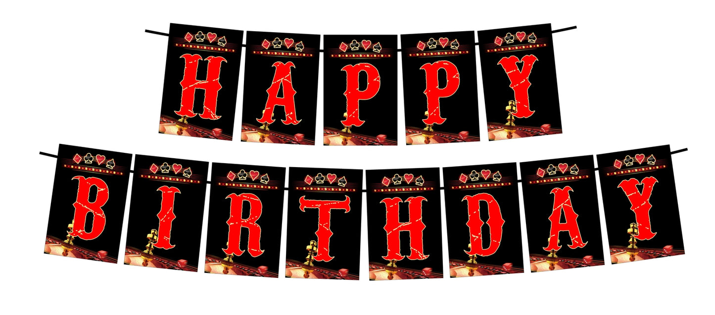 Casino Poker Theme Happy Birthday Decoration Hanging and Banner for Photo Shoot Backdrop and Theme Party