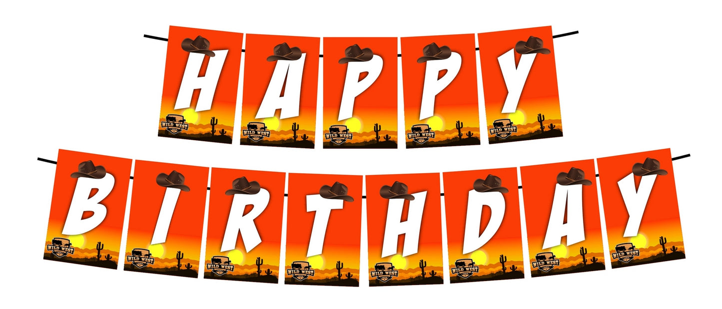 Cowboy Wildwest Theme Happy Birthday Decoration Hanging and Banner for Photo Shoot Backdrop and Theme Party