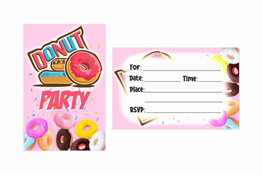 Donut Theme Children's Birthday Party Invitations Cards with Envelopes - Kids Birthday Party Invitations for Boys or Girls,- Invitation Cards (Pack of 10)