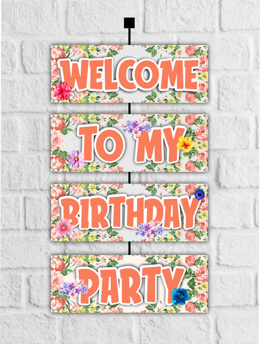 Floral Flowers Theme Welcome Board Welcome to My Birthday Party Board for Door Party Hall Entrance Decoration Party Item for Indoor and Outdoor 2.3 feet