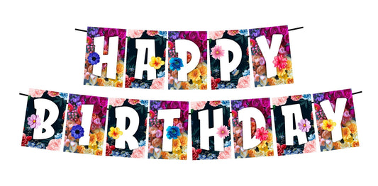 Floral Theme Happy Birthday Decoration Hanging and Banner for Photo Shoot Backdrop and Theme Party