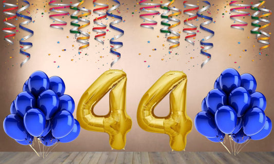 Number  44 Gold Foil Balloon and 25 Nos Blue Color Latex Balloon Combo