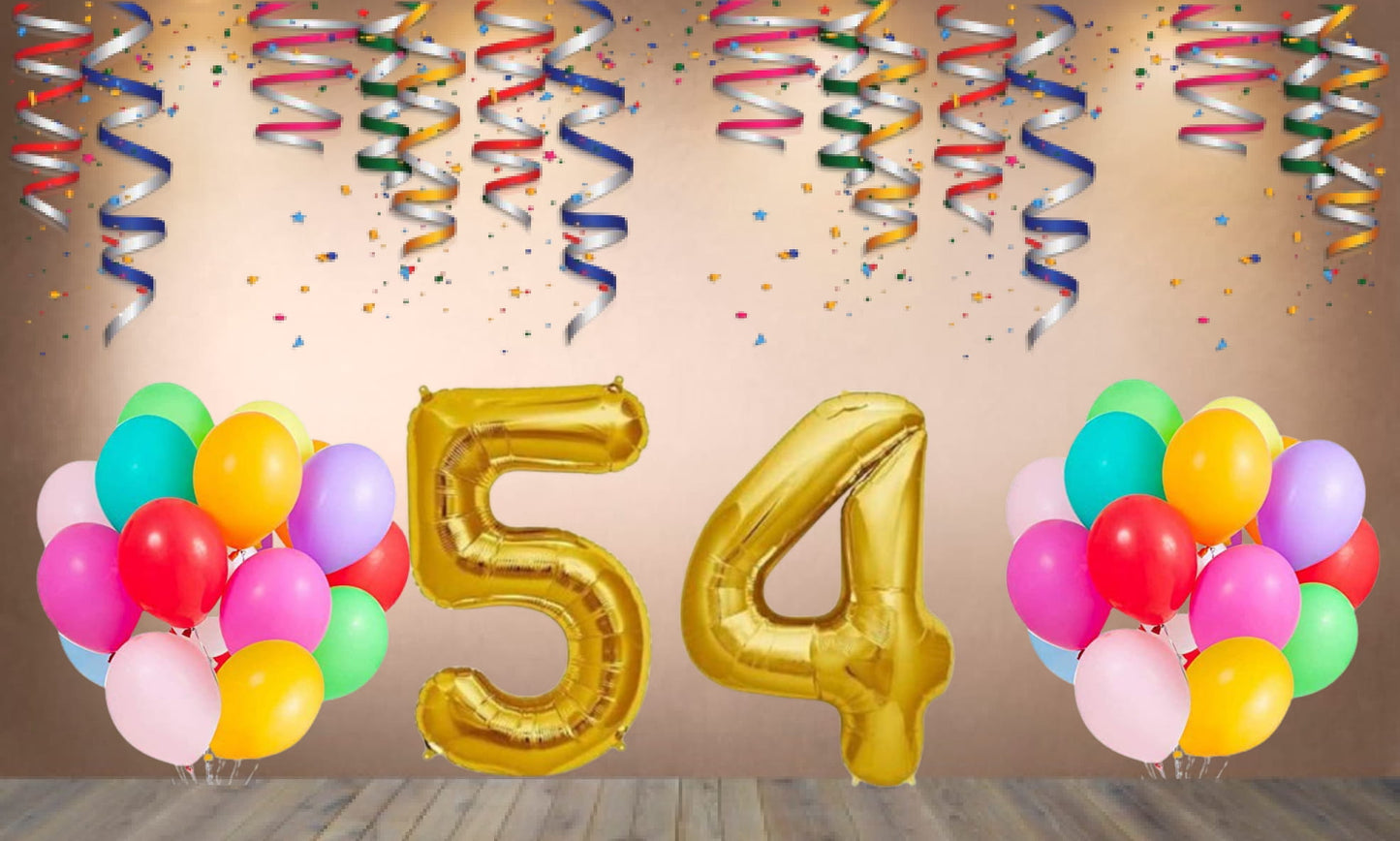 Number  54 Gold Foil Balloon and 25 Nos Multicolor Color Latex Balloon Combo