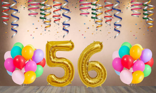 Number  56 Gold Foil Balloon and 25 Nos Multicolor Color Latex Balloon Combo