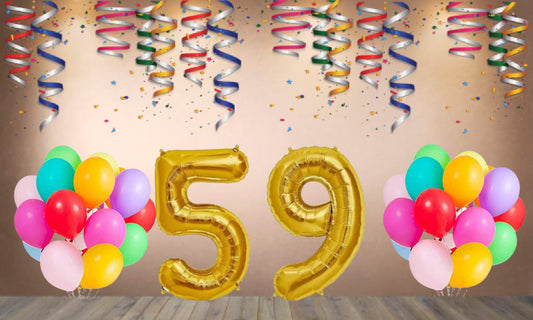 Number  59 Gold Foil Balloon and 25 Nos Multicolor Color Latex Balloon Combo